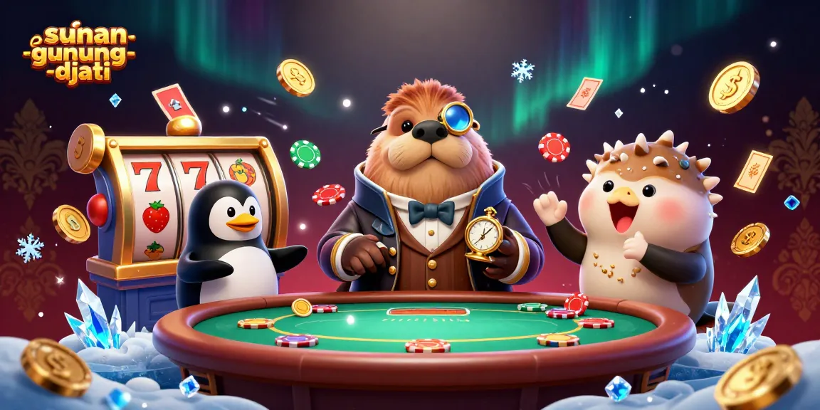 Sunan-gunung-djati menampilkan walrus jolly 3D di meja poker dan elemen slot yang menarik.