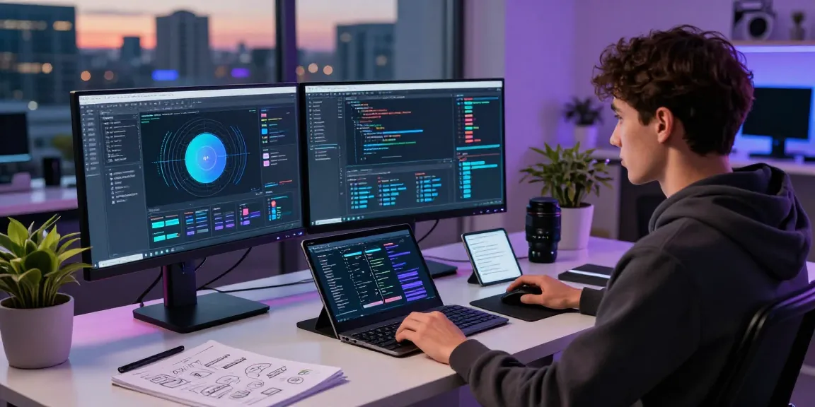 Software engineer analyzing data on NAGA2000 platform in a modern digital workspace.
