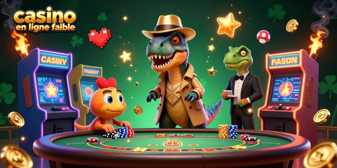 Jouer au casino en ligne fiable avec un velociraptor aux jeux de cartes, ambiance casino dynamique.