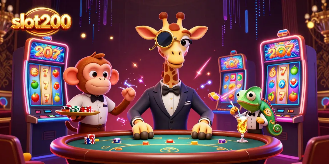Slot200 menawarkan permainan slot menarik dengan gambar karakter kartun yang ceria dan mesin slot yang berwarna-warni.
