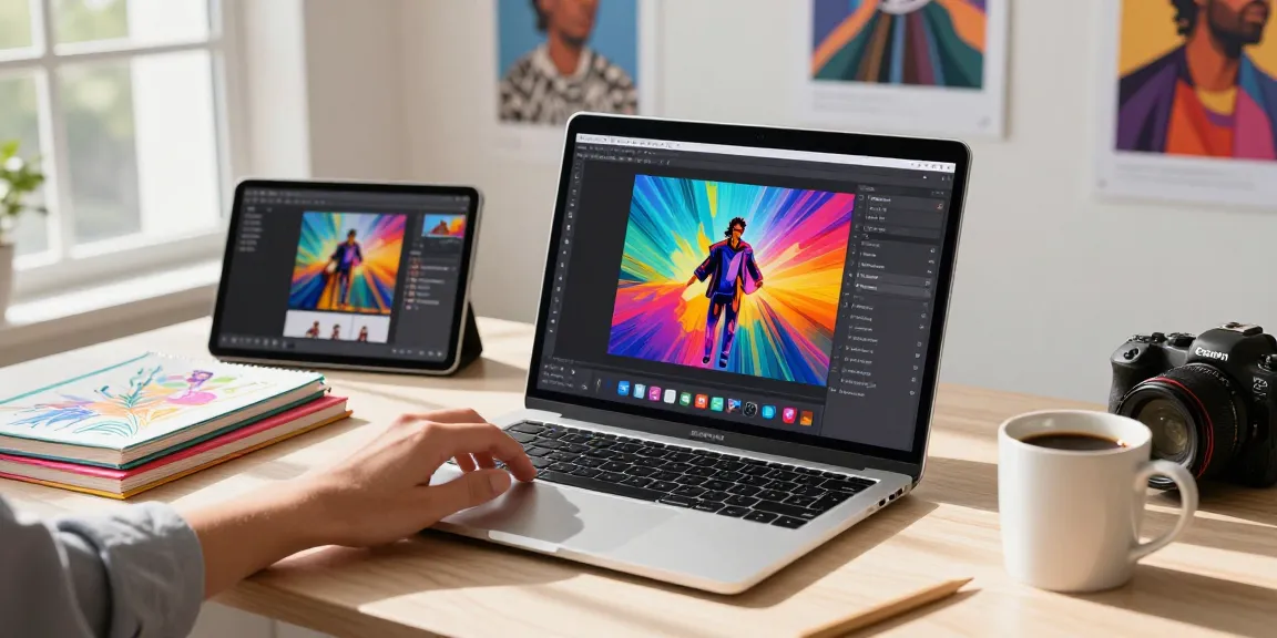 User using the Nano Banana 2 AI image editor in a bright digital workspace, surrounded by creative tools and inspirations.