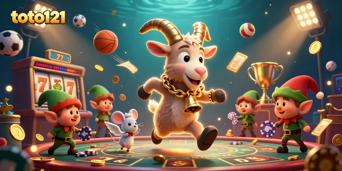 Experience exciting gaming action at toto121 with festive characters in a dynamic casino scene.