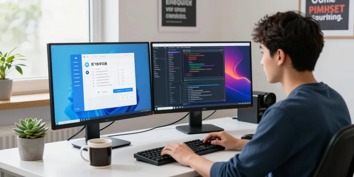Focused developer working on 纸飞机中文版 at a modern tech workstation, showcasing innovative software development.