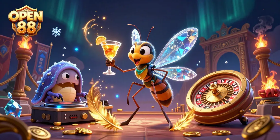 Experience thrilling gameplay at OPEN 88 with a vibrant casino atmosphere illustrated in 3D.