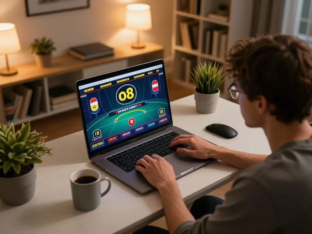 Player engaging in live dealer games on o8 platform from a cozy home setup.