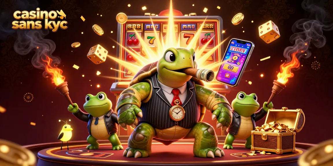 Jouez dans un casino sans KYC avec nos machines à sous flamboyantes et l'animation dynamique d'une tortue mafieuse.