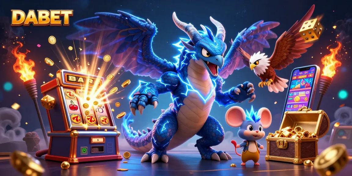 DABET players win big with dynamic slot machines and thrilling casino elements in an electrifying 3D scene.