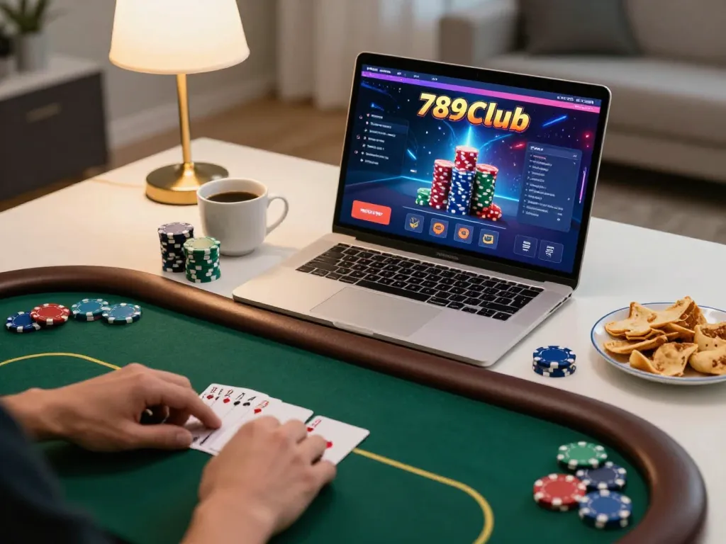 Engaging poker game on 789club with vibrant interface, snacks, and warm ambiance.