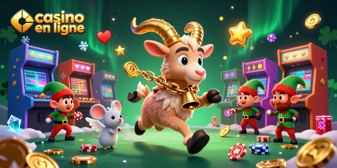 Plongez dans l'univers des casinos en ligne avec cette illustration dynamique de jeux et de personnages animés.