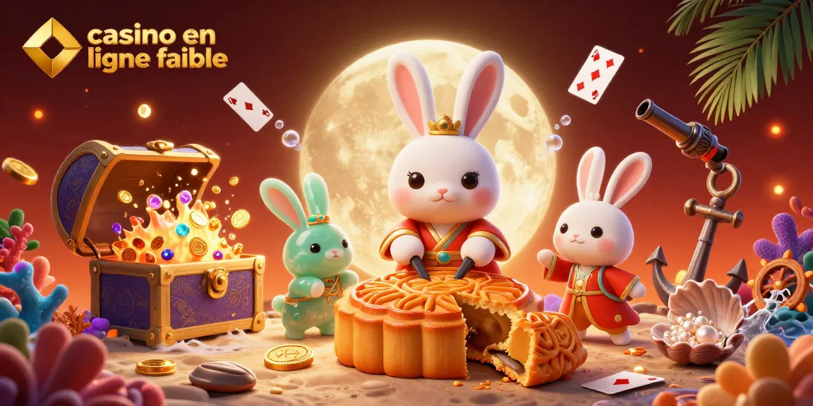 Casino en ligne fiable avec un lapin de lune et des pièces de poker dans une scène colorée.