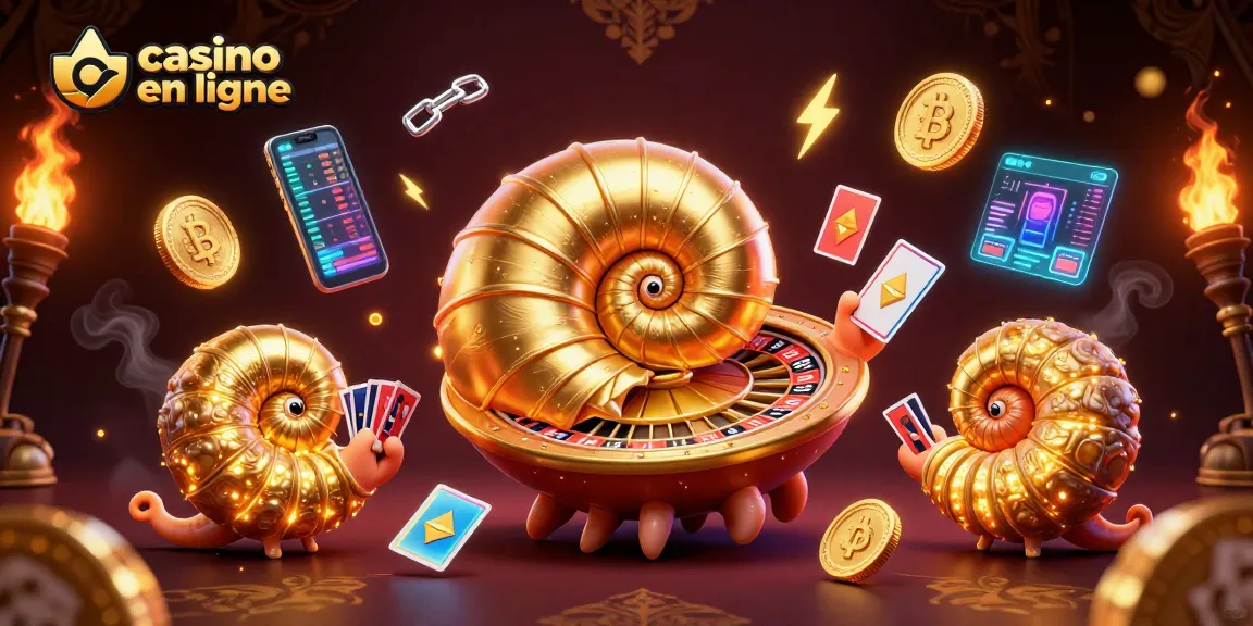 Jouer à des jeux de casino en ligne avec une illustration 3D captivante, des éléments de crypto-monnaie et un décor luxueux.