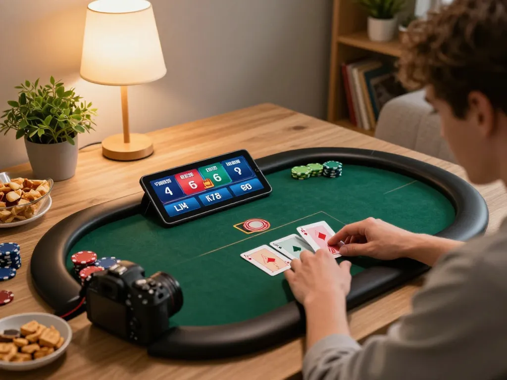 Player enjoying an exciting online poker game on a tablet, showcasing strategic moments with RR88.