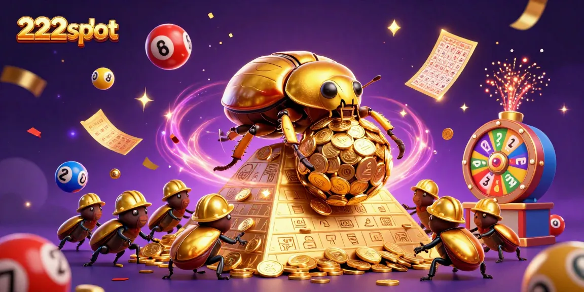 Mengguncang kemenangan bermain di 222slot dengan dung beetle emas berlebih di latar pemandangan kasino