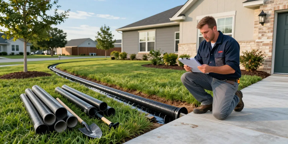 Expert Drainage Services in Aledo, TX - Technicians installing French drain solutions around a residential property.