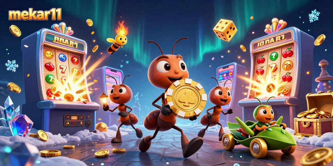 Engaging scene of mekar11's ants heist featuring slot machines and vibrant casino elements.