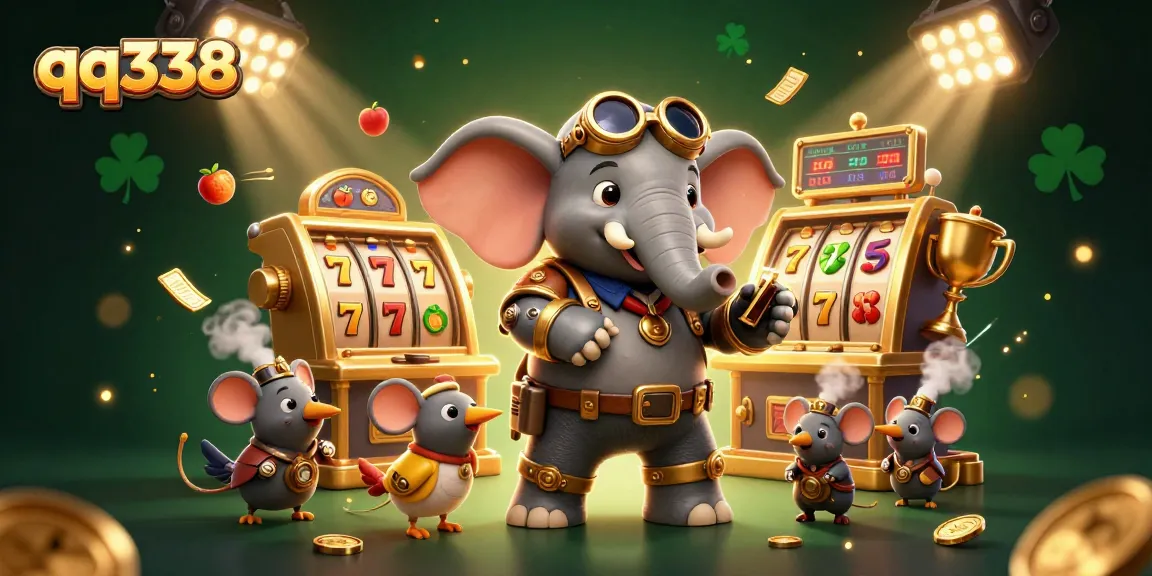 Engage in thrilling gaming adventures with qq338's steampunk-themed slot machine operated by a unique elephant engineer.
