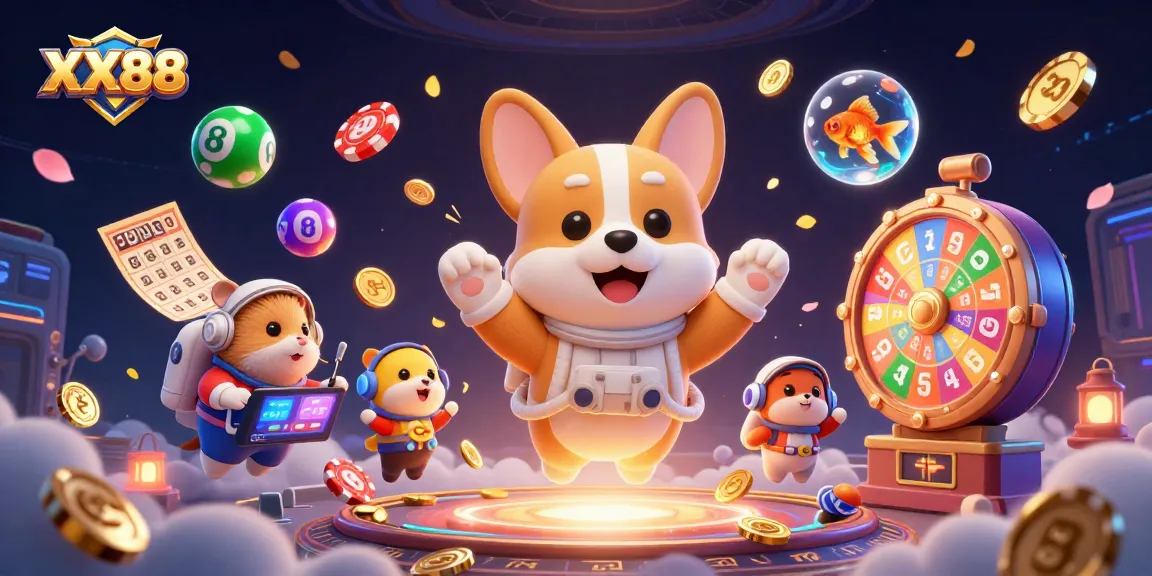 Experience the thrill of XX88 with a vibrant scene of a corgi astronaut in a cosmic casino.