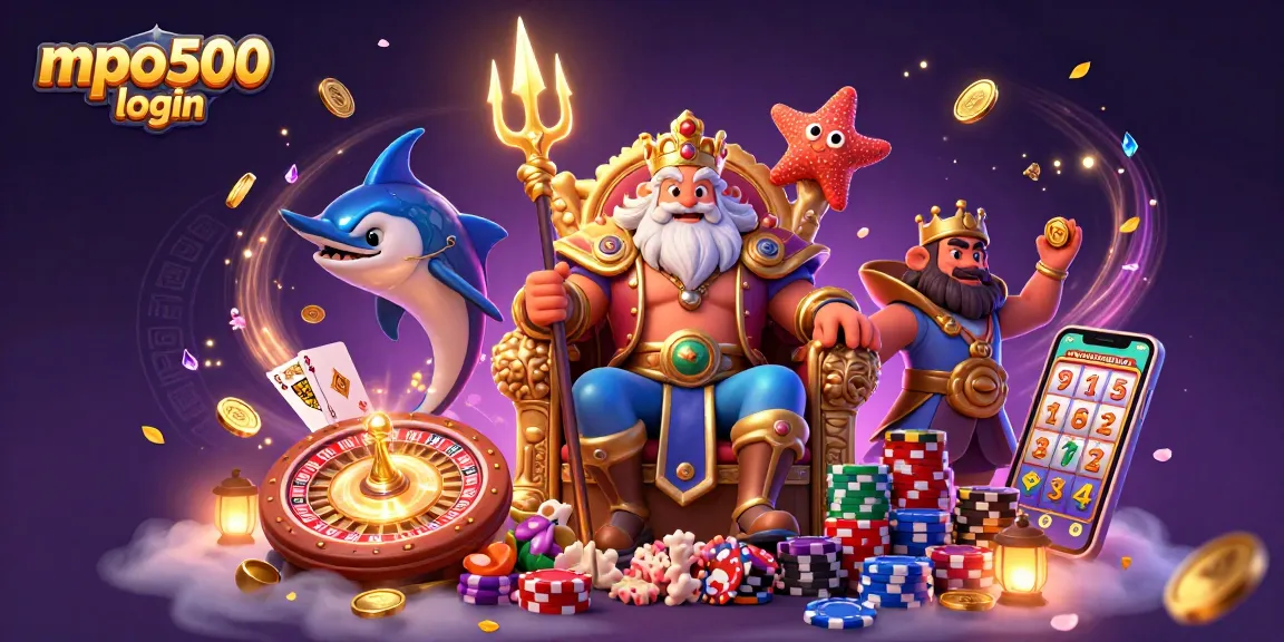 Engage with mpo500 login through exciting gaming illustrated by Neptune and treasures.