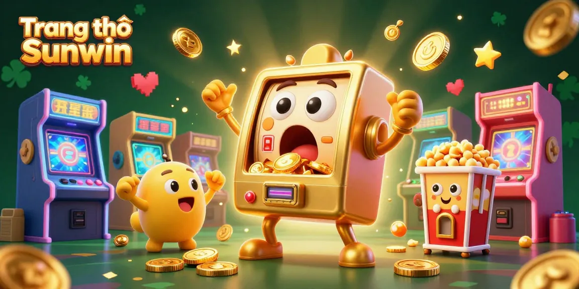 Hit the jackpot with Trang chủ Sunwin; a lively scene featuring animated slot machines celebrating a big win.