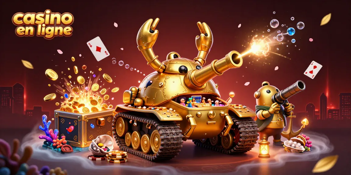 Jouez à des jeux de casino en ligne dans une scène animée avec un tank doré confettis à l’intérieur.