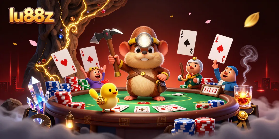 Engage in exciting poker action with lu88z at a treasure-filled casino scene