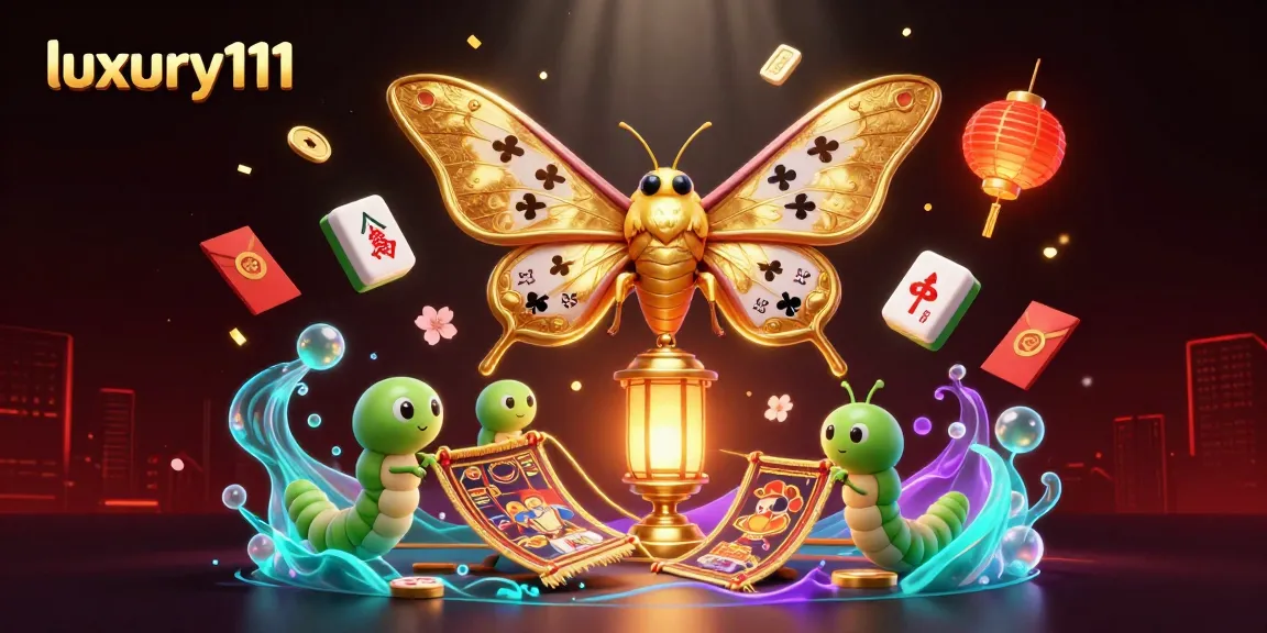 Experience the luxurious slots entertainment with luxury111 featuring a vibrant moth in a 3D casino scene.