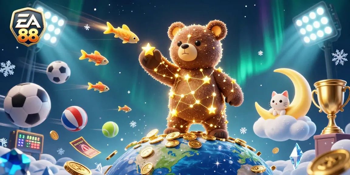 Experience thrilling wins with EA 88 as the constellation bear scoops up riches in this vibrant casino scene.