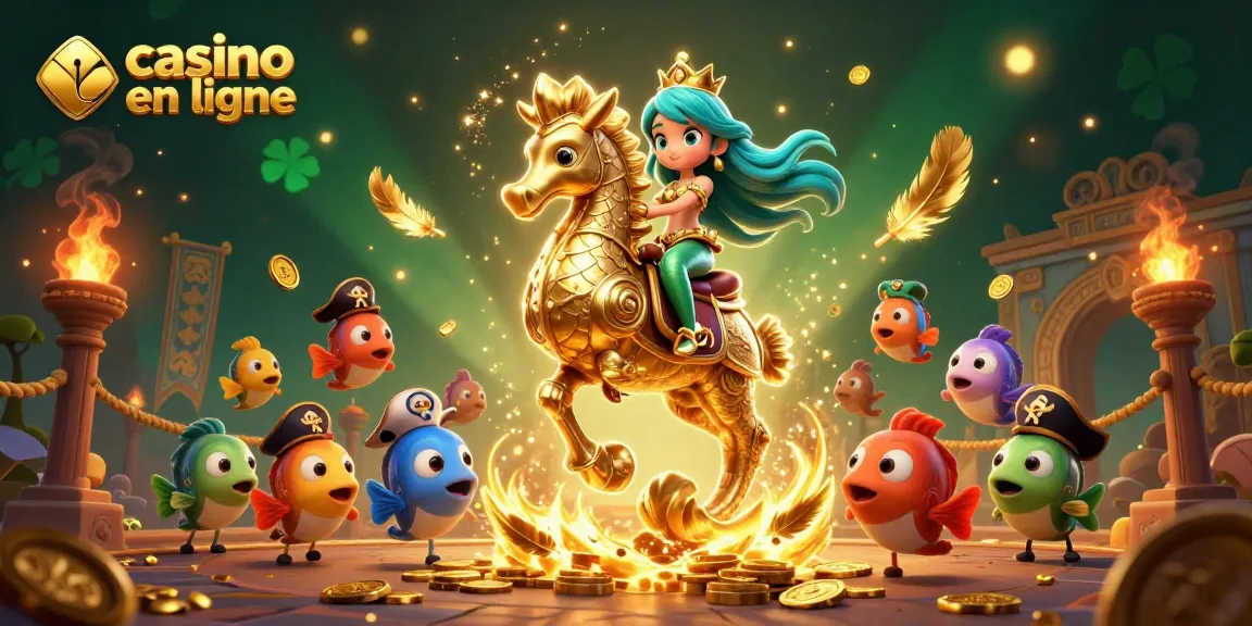 Illustration 3D captivante de casino en ligne avec une princesse sirène et des poissons pirates.
