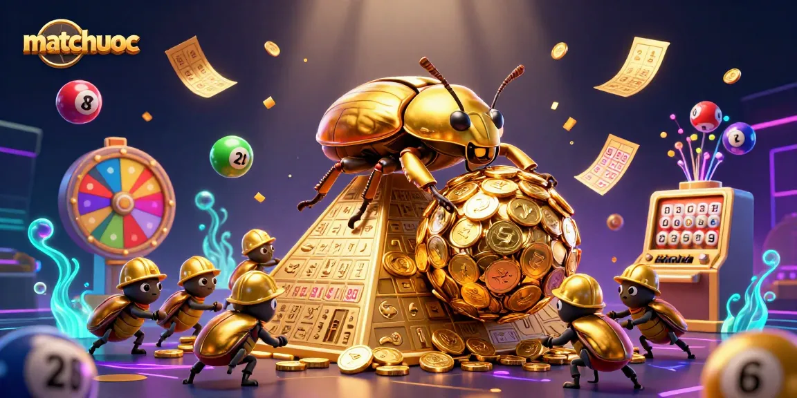 Matchuoc presents vibrant lottery excitement with golden beetles and colorful lottery balls.