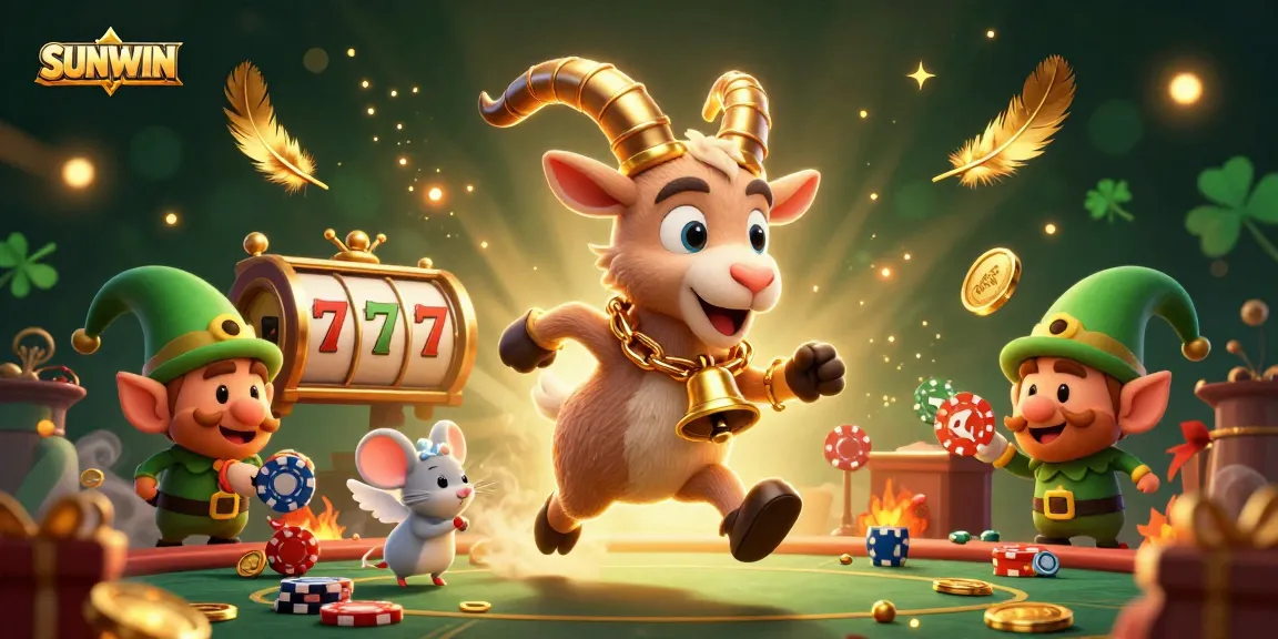 SUNWIN casino illustration featuring festive Krampus and mischievous elf gremlins stealing chips within a dynamic gaming scene.