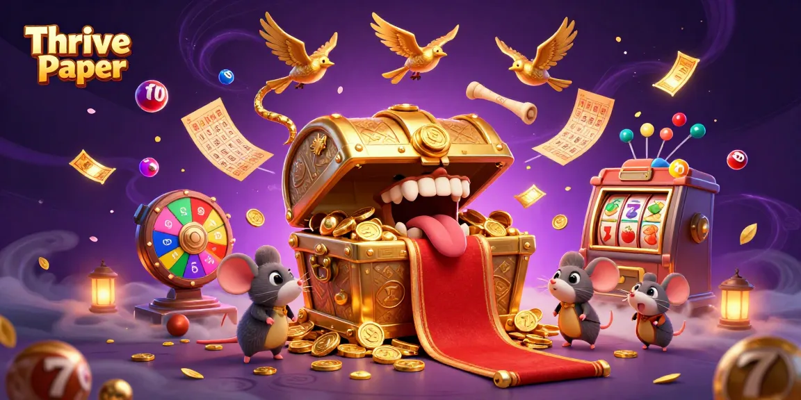 Engage with Thrive Paper's thrilling casino adventure featuring golden treasure and lively gaming elements.