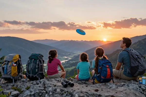 Family enjoying a hike in the mountains, highlighting mantra88 for family adventures and outdoor exploration.