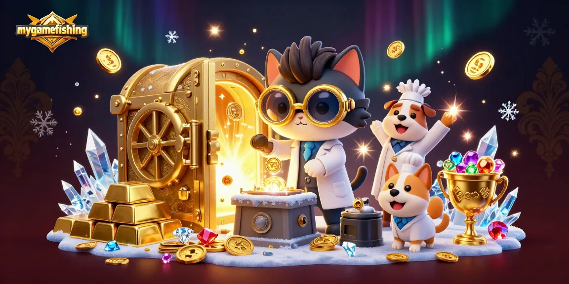 Join the mygamefishing adventure with a mad scientist cat and loyal dog in a vibrant casino scene!