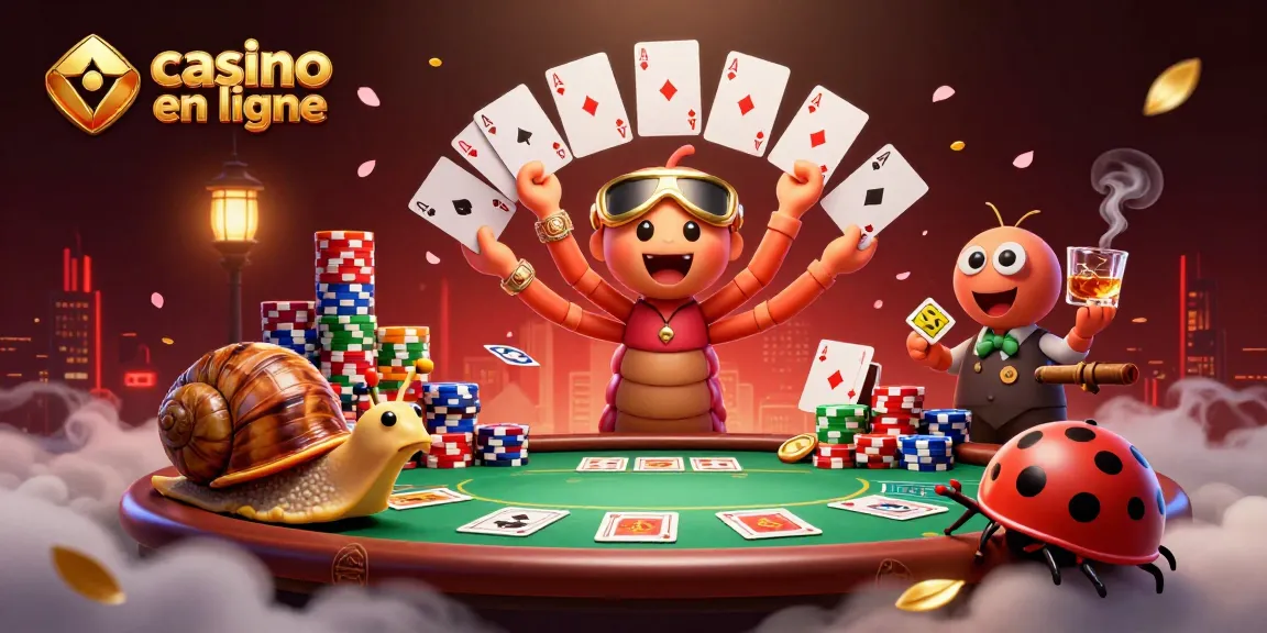 Jouez au casino en ligne avec une scène animée de dealer et de joueurs capturant l'excitation des jeux.