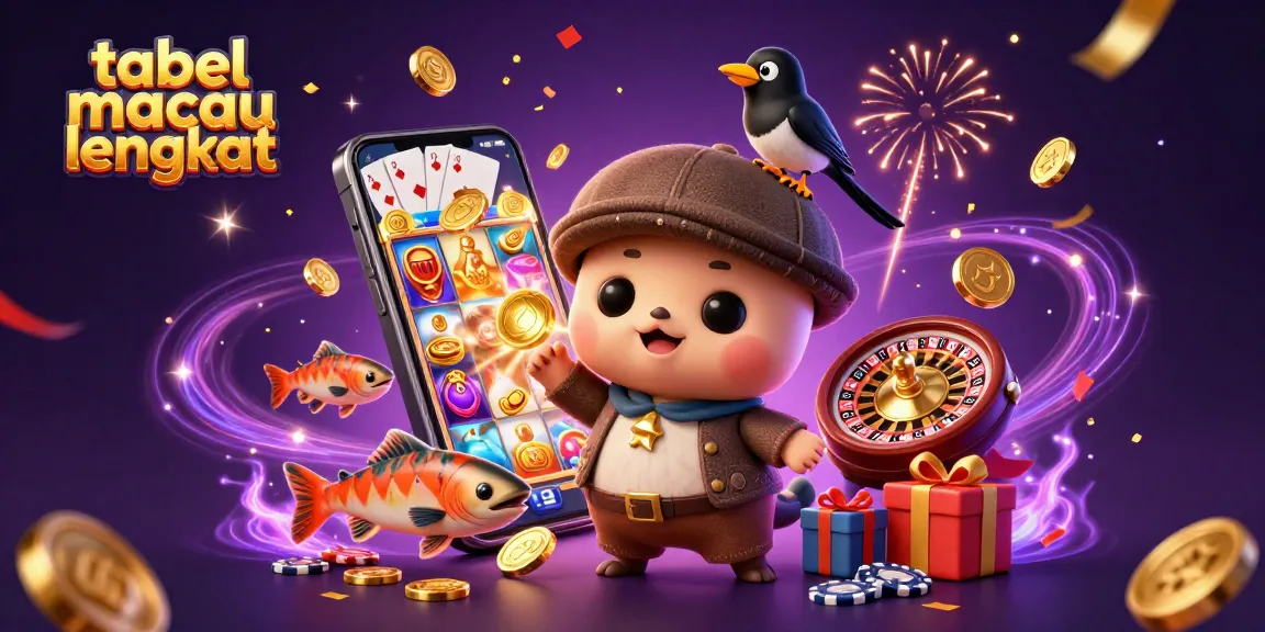 Spin the reels with tabel macau lengkap amidst whimsical casino characters in a vibrant celebration.