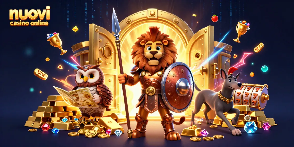 Scopri i nuovi casino online con un leone spartano, un gufo stratega e un levriero in un mondo d'oro.
