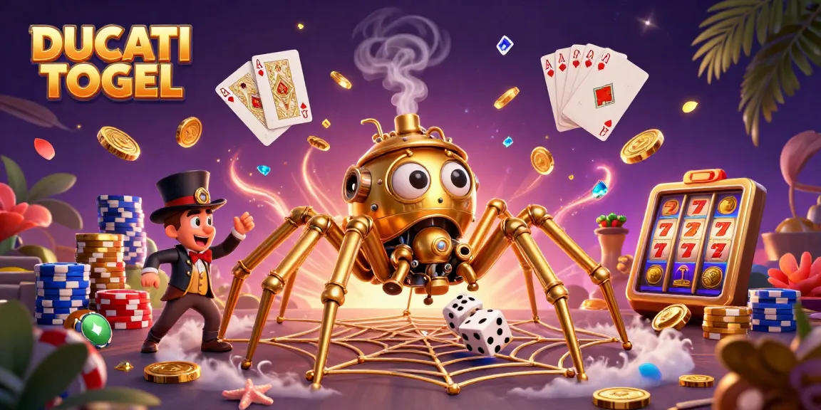 Experience the thrill of DUCATI TOGEL as golden coins cascade and game elements enchant in this immersive illustration.
