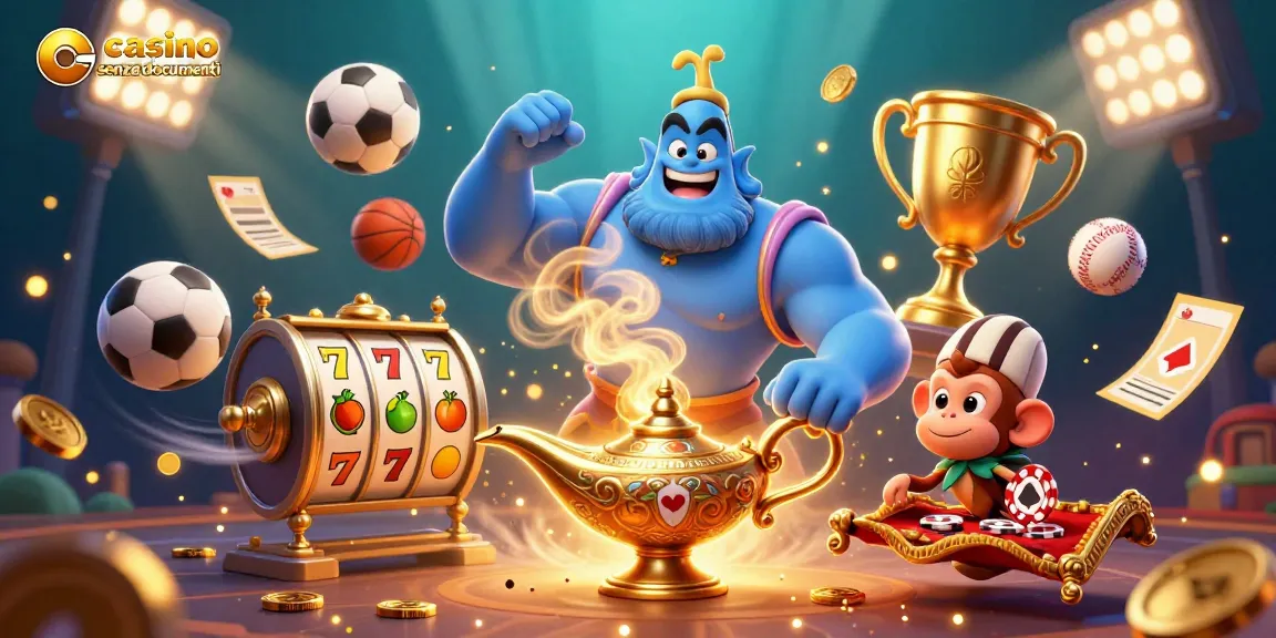 Gioca con i casinò senza documenti mentre una lampada magica rivela ricchezze e divertimento.