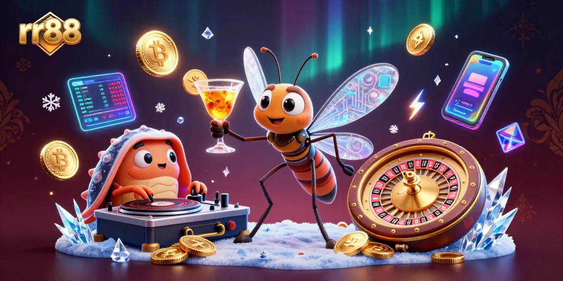 Experience excitement at rr88 with vibrant casino characters, golden coins, and neon crypto elements.