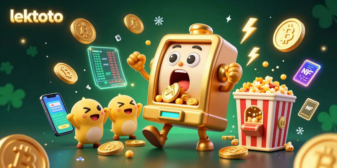 Experience lektoto excitement with a golden slot machine hitting jackpots amidst crypto elements.