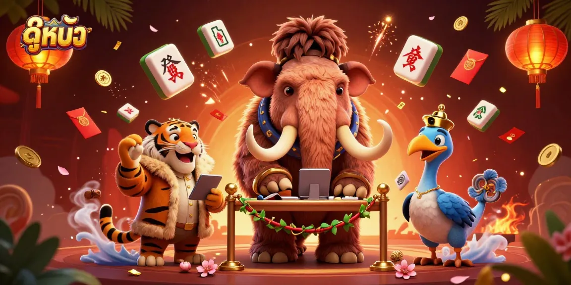 Experience ดูหนัง as the woolly mammoth bouncer checks IDs in a vibrant casino scene.