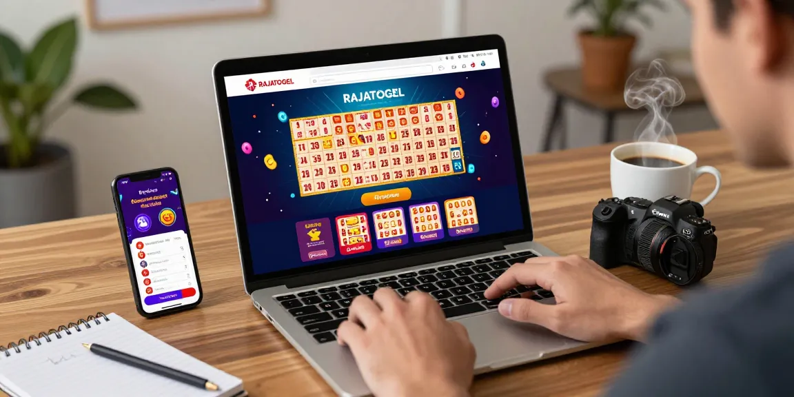 Pengguna mengakses rajatogel link di laptop dengan tampilan antarmuka modern dan interaktif, dikelilingi suasana meja kerja yang nyaman.
