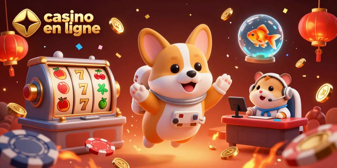Jouez dans un casino en ligne vibrant avec un corgi astronaute et des jetons flottants.