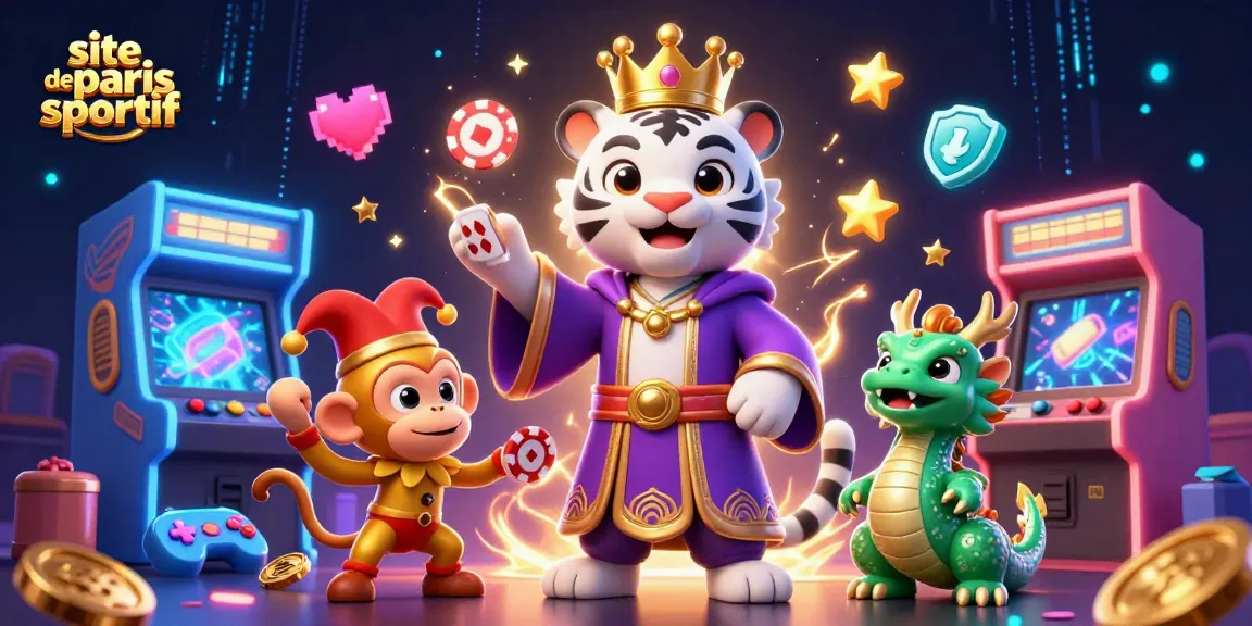 Pariez sur le site de paris sportif avec un tigre royal, un singe jongleur et un dragon en arrière-plan.