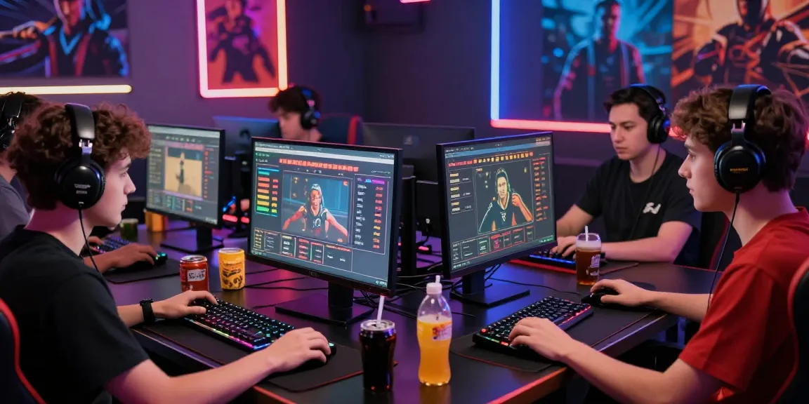 Engaged gamers analyzing 토토사이트 betting options with vibrant setups.