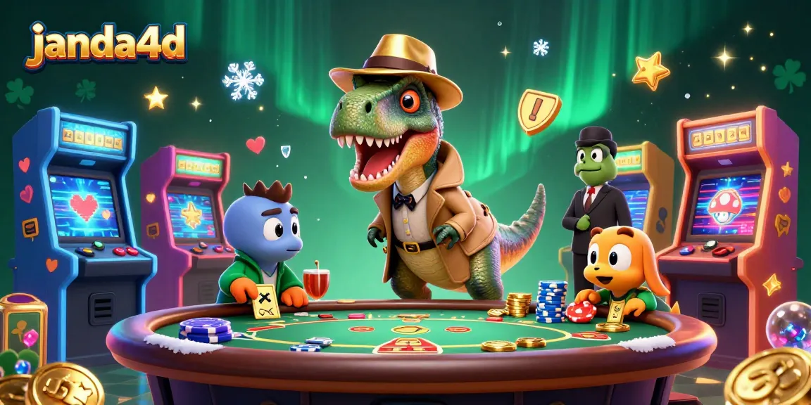 Mainkan janda4d dengan velociraptor dan temannya, suasana kasino yang penuh warna dan aksi.