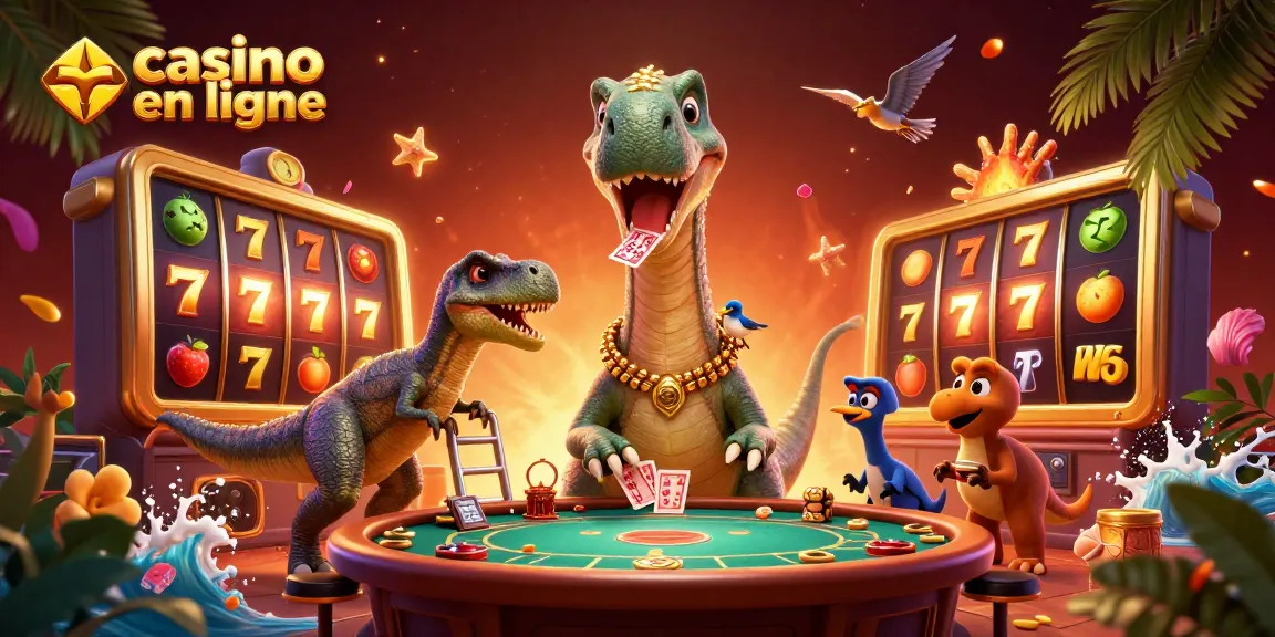 Vivez l'expérience d'un casino en ligne avec un brontosaurus géant et une distribution de cartes fascinante.