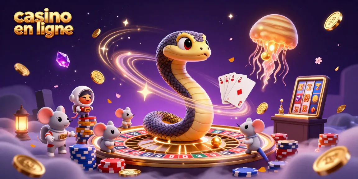 Illustration d'un serpent de Saturne jouant à la roulette avec des astronautes, casino en ligne exaltant.