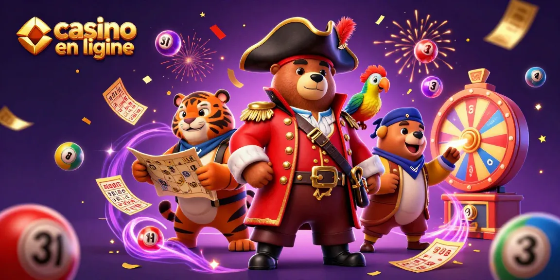 Vivez l'excitation du casino en ligne avec une illustration 3D animée de jeux de loterie et de bingo.