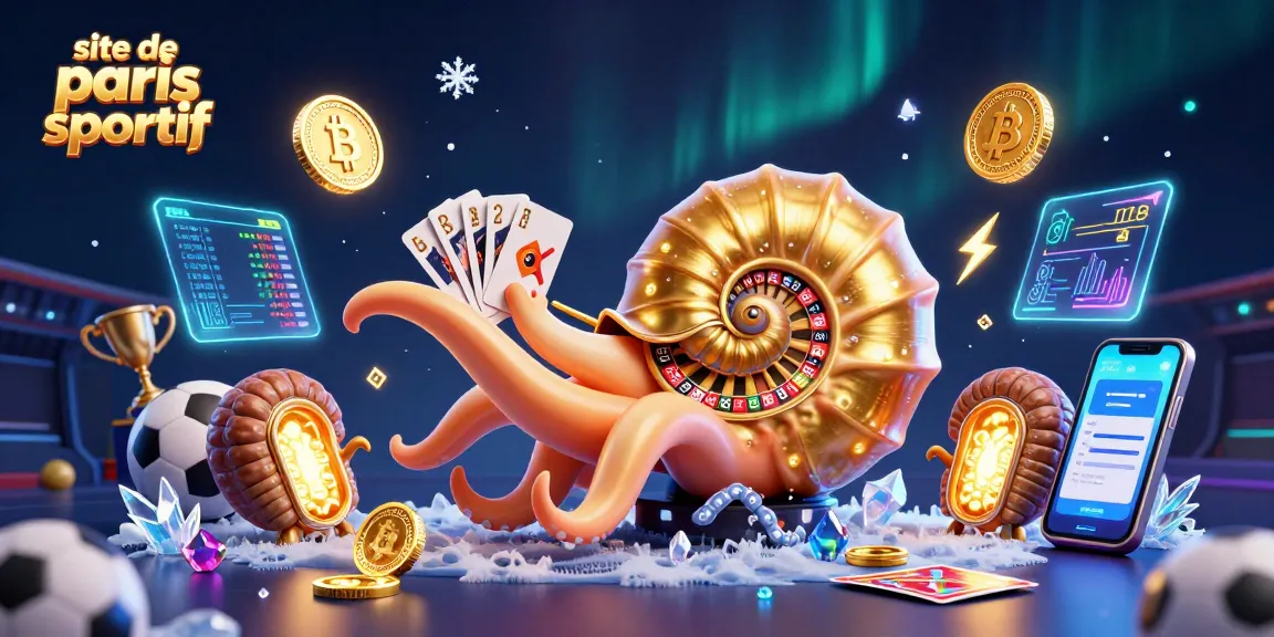 Visualisez le site de paris sportif avec un nautilus géant et des objets de paris sportifs.